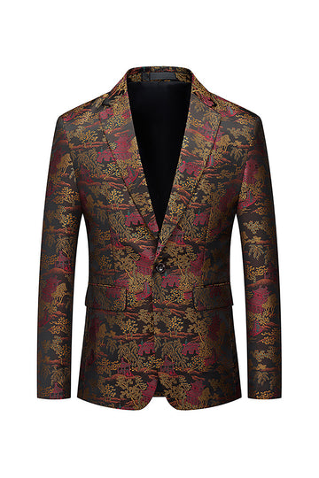 Brown Fitted Floral Notched Lapel Single-breasted Men's Formal Blazer